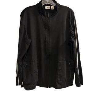 Spa by Chico's Women's Black Jacket Size 2 with White Piping Casual